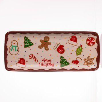 Блюдо сервірувальне новорічне для закусок Merry Christmas 34&times;14&times;2 (см) блюдо прямокутне різдвяне з порцеляни CR-1-38 8433 фото